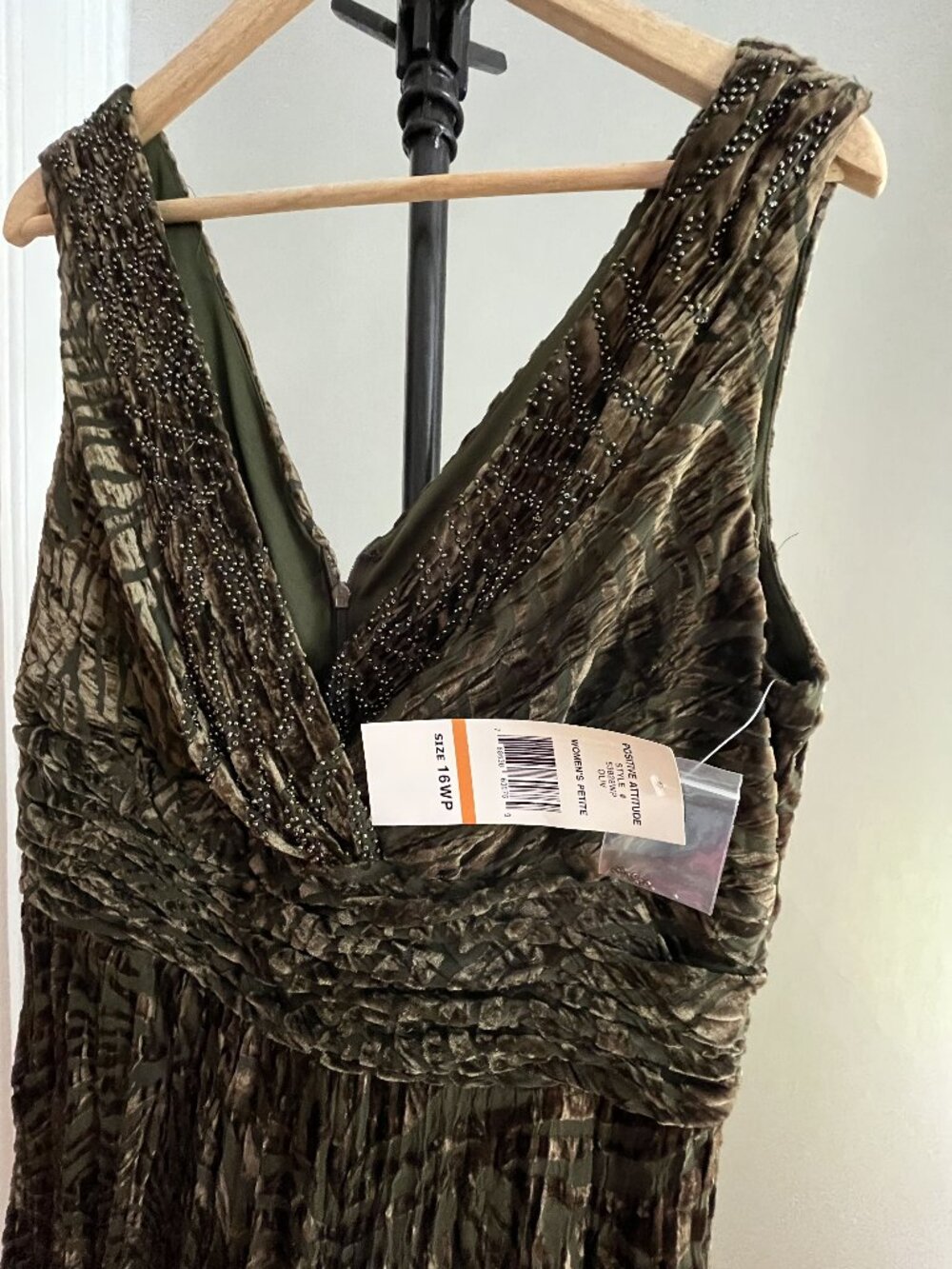 Positive Attitude dark olive velvet dress with beaded details - petite size 16